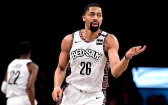 NEW YORK, NEW YORK - MARCH 08:  Spencer Dinwiddie #26 of the Brooklyn Nets reacts against the Chicago Bulls in the second half at Barclays Center on March 08, 2020 in New York City. NOTE TO USER: User expressly acknowledges and agrees that, by downloading and or using this photograph, User is consenting to the terms and conditions of the Getty Images License Agreement. (Photo by Steven Ryan/Getty Images)