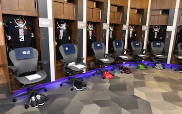 LOS ANGELES, CA - APRIL 21: A shot of the LA Clippers locker room before the Golden State Warriors take on the LA Clippers Game Four of Round One of the 2019 NBA Playoffs against the Golden State Warriors on April 21, 2019 at STAPLES Center in Los Angeles, California. NOTE TO USER: User expressly acknowledges and agrees that, by downloading and/or using this Photograph, user is consenting to the terms and conditions of the Getty Images License Agreement. Mandatory Copyright Notice: Copyright 2019 NBAE (Photo by Andrew D. Bernstein/NBAE via Getty Images)