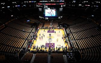 LOS ANGELES, CALIFORNIA - JANUARY 31:  A general view of Staples Center before the game between the Los Angeles Lakers and the Portland Trail Blazers on January 31, 2020 in Los Angeles, California. (Photo by Kevork Djansezian/Getty Images)