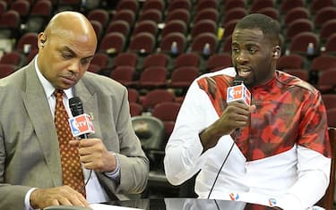 CLEVELAND, OH - JUNE 10: Draymond Green #23 of the Golden State Warriors is interviewed by Charles Barkley after the game between the Cleveland Cavaliers and the Golden State Warriors in Game Four of the 2016 NBA Finals on June10, 2016 at Quicken Loans Arena in Cleveland, OH. NOTE TO USER: User expressly acknowledges and agrees that, by downloading and/or using this Photograph, user is consenting to the terms and conditions of the Getty Images License Agreement. Mandatory Copyright Notice: Copyright 2016 NBAE (Photo by Gary Dineen/NBAE via Getty Images)