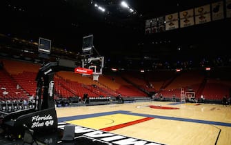 MIAMI, FLORIDA - MARCH 11:  A general view of American Airlines Arena after the game between the Miami Heat and the Charlotte Hornets on March 11, 2020 in Miami, Florida. The NBA announced the season has been suspended after a Utah Jazz player preliminary tested positive for the coronavirus. NOTE TO USER: User expressly acknowledges and agrees that, by downloading and/or using this photograph, user is consenting to the terms and conditions of the Getty Images License Agreement. (Photo by Michael Reaves/Getty Images)