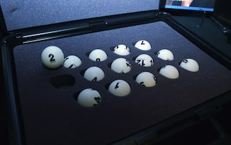 SECAUCUS, NJ - MAY 22:  The lottery balls in their protective case during the 2003 NBA draft lottery on May 22, 2003 in Secaucus, New Jersey.  NOTE TO USER: User expressly acknowledges and agrees that, by downloading and/or using this Photograph, User is consenting to the terms and conditions of the Getty Images License Agreement.  Copyright 2003 NBAE  (Photo by Jesse D. Garrabrant/NBAE via Getty Images)