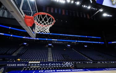 NASHVILLE, TENNESSEE - MARCH 12:   The basket and the arena sit unused after the announcement of the cancellation of the SEC Basketball Tournament at Bridgestone Arena on March 12, 2020 in Nashville,  Tennessee.  The tournament has been cancelled due to the growing concern about the spread of the Coronavirus (COVID-19).   The NCAA tournament has also been cancelled. (Photo by Andy Lyons/Getty Images)
