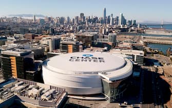 Chase Center, home to the Golden State Warriors, is seen from above in San Francisco California on March 12, 2020. - The NBA suspended its season after a Utah Jazz player tested positive Wednesday for the coronavirus. NBA commissioner Adam Silver said March 12, 2020, the league shut-down because of the coronavirus pandemic is likely to last "at least 30 days". That would see the league shuttered through what would have been about the last month of its regular season. (Photo by Josh Edelson / AFP) (Photo by JOSH EDELSON/AFP via Getty Images)
