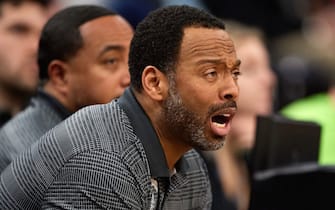 MINNEAPOLIS, MINNESOTA - JANUARY 04: Head coach Andre Chevalier of Sierra Canyon Trailblazers looks on during the game against the Minnehaha Academy Red Hawks at Target Center on January 04, 2020 in Minneapolis, Minnesota. (Photo by Hannah Foslien/Getty Images)