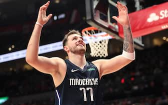 PORTLAND, OREGON - JANUARY 23: Luka Doncic #77 of the Dallas Mavericks reacts in the fourth quarter against the Portland Trail Blazers  at Moda Center on January 23, 2020 in Portland, Oregon. NOTE TO USER: User expressly acknowledges and agrees that, by downloading and or using this photograph, User is consenting to the terms and conditions of the Getty Images License Agreement (Photo by Abbie Parr/Getty Images)