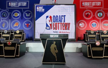 CHICAGO, IL - MAY 14: An overall view of the stage at the 2019 NBA Draft Lottery on May 14, 2019 at the Chicago Hilton in Chicago, Illinois. NOTE TO USER: User expressly acknowledges and agrees that, by downloading and/or using this photograph, user is consenting to the terms and conditions of the Getty Images License Agreement. Mandatory Copyright Notice: Copyright 2019 NBAE (Photo by Jeff Haynes/NBAE via Getty Images)