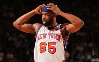 NEW YORK, NY - MAY 03:  Baron Davis #85 of the New York Knicks reacts to the game action in Game Three of the Eastern Conference Quarterfinals against the Miami Heat during the 2012 NBA Playoffs on May 3, 2012 at Madison Square Garden in New York City. NOTE TO USER: User expressly acknowledges and agrees that, by downloading and or using this photograph, User is consenting to the terms and conditions of the Getty Images License Agreement. (Photo by Nathaniel S. Butler/NBAE via Getty Images)