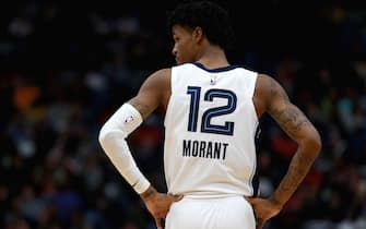 NEW ORLEANS, LOUISIANA - JANUARY 31: Ja Morant #12 of the Memphis Grizzlies stands on the court during a NBA game against the New Orleans Pelicans at Smoothie King Center on January 31, 2020 in New Orleans, Louisiana. NOTE TO USER: User expressly acknowledges and agrees that, by downloading and or using this photograph, User is consenting to the terms and conditions of the Getty Images License Agreement. (Photo by Sean Gardner/Getty Images)