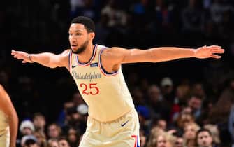 PHILADELPHIA, PA - NOVEMBER 30: Ben Simmons #25 of the Philadelphia 76ers plays defense against  against the Indiana Pacers on November 30, 2019 at the Wells Fargo Center in Philadelphia, Pennsylvania NOTE TO USER: User expressly acknowledges and agrees that, by downloading and/or using this Photograph, user is consenting to the terms and conditions of the Getty Images License Agreement. Mandatory Copyright Notice: Copyright 2019 NBAE (Photo by Jesse D. Garrabrant/NBAE via Getty Images)