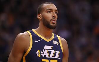 PHOENIX, ARIZONA - OCTOBER 28: Rudy Gobert #27 of the Utah Jazz reacts during the first half of the NBA game against the Phoenix Suns at Talking Stick Resort Arena on October 28, 2019 in Phoenix, Arizona. NOTE TO USER: User expressly acknowledges and agrees that, by downloading and/or using this photograph, user is consenting to the terms and conditions of the Getty Images License Agreement  (Photo by Christian Petersen/Getty Images)