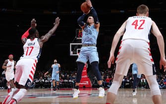 1199748438 WASHINGTON, DC - FEBRUARY 9: Dillon Brooks #24 of the Memphis Grizzlies shoots the ball against the Washington Wizards on February 9, 2020 at Capital One Arena in Washington, DC. NOTE TO USER: User expressly acknowledges and agrees that, by downloading and or using this Photograph, user is consenting to the terms and conditions of the Getty Images License Agreement. Mandatory Copyright Notice: Copyright 2020 NBAE (Photo by Ned Dishman/NBAE via Getty Images)