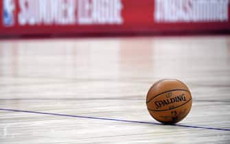 LAS VEGAS, NEVADA - JULY 07:  A basketball is shown on the court during a break in a game between the New York Knicks and the Phoenix Suns during the 2019 NBA Summer League at the Thomas & Mack Center on July 7, 2019 in Las Vegas, Nevada. NOTE TO USER: User expressly acknowledges and agrees that, by downloading and or using this photograph, User is consenting to the terms and conditions of the Getty Images License Agreement.  (Photo by Ethan Miller/Getty Images)