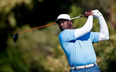 NORTH LAS VEGAS, NV - APRIL 03:  NBA Legend Michael Jordan hits a tee shot during ARIA Resort & Casino's 13th Annual Michael Jordan Celebrity Invitational at Shadow Creek on April 3, 2014 in North Las Vegas, Nevada.  (Photo by Isaac Brekken/Getty Images for Michael Jordan Celebrity Invitational)