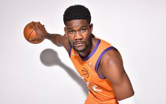 PHOENIX, AZ - SEPTEMBER 30: Deandre Ayton #22 of the Phoenix Suns poses for a portrait during media day on September 30, 2019 at Talking Stick Resort Arena in Phoenix, Arizona. NOTE TO USER: User expressly acknowledges and agrees that, by downloading and or using this Photograph, user is consenting to the terms and conditions of the Getty Images License Agreement. Mandatory Copyright Notice: Copyright 2019 NBAE (Photo by Barry Gossage NBAE via Getty Images)