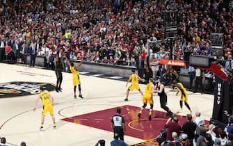 CLEVELAND, OH - APRIL 25:  LeBron James #23 of the Cleveland Cavaliers shoots the ball to win the game against the Indiana Pacers in Game Five of Round One of the 2018 NBA Playoffs on April 25, 2018 at Quicken Loans Arena in Cleveland, Ohio. NOTE TO USER: User expressly acknowledges and agrees that, by downloading and or using this photograph, user is consenting to the terms and conditions of Getty Images License Agreement. Mandatory Copyright Notice: Copyright 2018 NBAE (Photo by Nathaniel S. Butler/NBAE via Getty Images) 