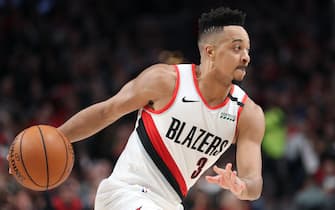 PORTLAND, OREGON - FEBRUARY 06: CJ McCollum #3 of the Portland Trail Blazers dribbles with the ball in the third quarter against the San Antonio Spurs during their game at Moda Center on February 06, 2020 in Portland, Oregon. NOTE TO USER: User expressly acknowledges and agrees that, by downloading and or using this photograph, User is consenting to the terms and conditions of the Getty Images License Agreement. (Photo by Abbie Parr/Getty Images)