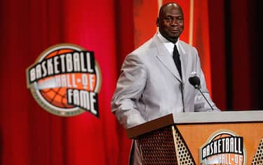 SPRINGFIELD, MA - SEPTEMBER 11: Michael Jordan is inducted into the Naismith Memorial Basketball Hall of Fame during a ceremony on September 11, 2009 in Springfield, Massachusetts. NOTE TO USER: User expressly acknowledges and agrees that, by downloading and or using this Photograph, user is consenting to the terms and conditions of the Getty Images License Agreement.(Photo by Jim Rogash/Getty Images)