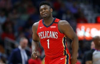 NEW ORLEANS, LOUISIANA - MARCH 03: Zion Williamson #1 of the New Orleans Pelicans reacts during a game against the Minnesota Timberwolves at the Smoothie King Center on March 03, 2020 in New Orleans, Louisiana. NOTE TO USER: User expressly acknowledges and agrees that, by downloading and or using this Photograph, user is consenting to the terms and conditions of the Getty Images License Agreement. (Photo by Jonathan Bachman/Getty Images)