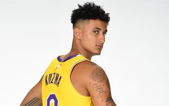 EL SEGUNDO, CA - SEPTEMBER 27: Kyle Kuzma #0 of the Los Angeles Lakers poses for a portrait during media day on September 27, 2019 at the UCLA Health Training Center in El Segundo, California. NOTE TO USER: User expressly acknowledges and agrees that, by downloading and/or using this photograph, user is consenting to the terms and conditions of the Getty Images License Agreement. Mandatory Copyright Notice: Copyright 2019 NBAE (Photo by Andrew D. Bernstein/NBAE via Getty Images)