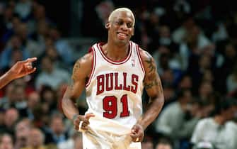 CHICAGO - MAY 7: Dennis Rodman #91 of the Chicago Bulls during game two, round two of the NBA Playoffs against the New York Knicks at Chicago Stadium on May 7, 1996 in Chicago, Illinois.
NOTE TO USER:  User expressly acknowledges and agrees that, by downloading and/or using this photograph, user is consenting to the terms and conditions of the Getty Images License Agreement.  Mandatory Copyright Notice: Copyright 2006 NBAE  (Photo by Noren Trotman/NBAE via Getty Images)