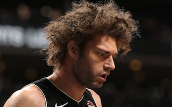 CHARLOTTE, NC - MARCH 1: Robin Lopez #42 of the Milwaukee Bucks looks on during the game against the Charlotte Hornets on March 1, 2020 at Spectrum Center in Charlotte, North Carolina. NOTE TO USER: User expressly acknowledges and agrees that, by downloading and or using this photograph, User is consenting to the terms and conditions of the Getty Images License Agreement. Mandatory Copyright Notice: Copyright 2020 NBAE (Photo by Kent Smith/NBAE via Getty Images)