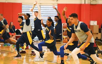 COLORADO SPRINGS, CO - SEPTEMBER 30: Denver Nuggets warms up during training camp on September 30, 2019 at the US Olympic Training Center in Colorado Springs, Colorado. NOTE TO USER: User expressly acknowledges and agrees that, by downloading and/or using this Photograph, user is consenting to the terms and conditions of the Getty Images License Agreement. Mandatory Copyright Notice: Copyright 2019 NBAE (Photo by Garrett W. Ellwood/NBAE via Getty Images)
