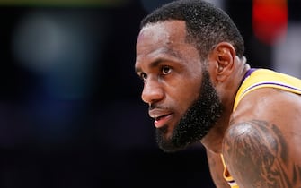 LOS ANGELES, CA - FEBRUARY 6: A close up shot of LeBron James #23 of the Los Angeles Lakers during the game against the Houston Rockets at the Staples Center on February 6, 2020 in Los Angeles, California. NOTE TO USER: User expressly acknowledges and agrees that, by downloading and/or using this Photograph, user is consenting to the terms and conditions of the Getty Images License Agreement. Mandatory Copyright Notice: Copyright 2020 NBAE (Photo by Chris Elise/NBAE via Getty Images)