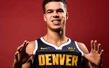 DENVER, CO - SEPTEMBER 30: Michael Porter Jr. #1 of the Denver Nuggets poses for a portrait during media day on September 30, 2019 at the Pepsi Center in Denver, Colorado. NOTE TO USER: User expressly acknowledges and agrees that, by downloading and/or using this photograph, user is consenting to the terms and conditions of the Getty Images License Agreement. Mandatory Copyright Notice: Copyright 2019 NBAE (Photo by Garrett Ellwood/NBAE via Getty Images)
