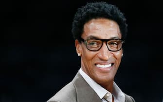 LOS ANGELES, CA - DECEMBER 25: A close up shot of NBA Legend, Scottie Pippen smiling on court before the LA Clippers game against the Los Angeles Lakers on December 25, 2019 at STAPLES Center in Los Angeles, California. NOTE TO USER: User expressly acknowledges and agrees that, by downloading and/or using this Photograph, user is consenting to the terms and conditions of the Getty Images License Agreement. Mandatory Copyright Notice: Copyright 2019 NBAE (Photo by Chris Elise/NBAE via Getty Images)
