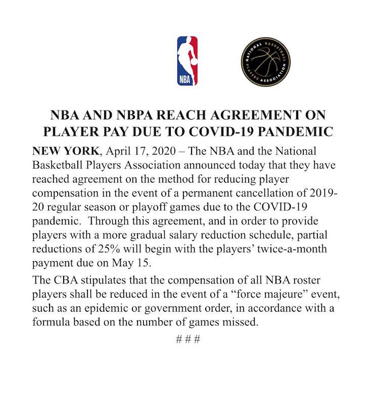 Il comunicato ufficiale della NBA
