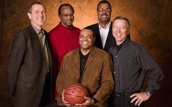 74310416 PORTLAND, OR - APRIL 17: Former Portland Trail Blazer teammates from left to right are Larry Steele, Lloyd Neal, Lionel Hollins, Maurice Lucas, and Dave Twardzik pose for a photo at the Rose Garden Arena in Portland, Oregon. The Trail Blazers retired Lionel Hollins jersey in conjunction with the 30-year anniversary of the team's 1977 NBA Championship. NOTE TO USER: User expressly acknowledges and agrees that, by downloading and/or using this photograph, User is consenting to the terms and conditions of the Getty Images License Agreement. Mandatory Copyright Notice: Copyright 2007 NBAE (Photo by Sam Forencich/NBAE via Getty Images)