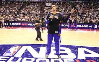 MILAN, ITALY - OCTOBER 3: Danilo Gallinari of the New York Knicks addresses the crowd prior to game against Armani Jeans Milano at the Mediolanum Forum on October 3, 2010 in Milan, Italy. NOTE TO USER: User expressly acknowledges and agrees that, by downloading and or using this photograph, User is consenting to the terms and conditions of the Getty Images License Agreement. Mandatory Copyright Notice: Copyright 2010 NBAE (Photo by Nathaniel S. Butler/NBAE via Getty Images)