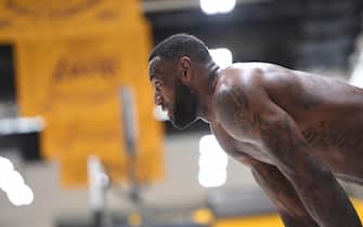 EL SEGUNDO, CA - DECEMBER 21: LeBron James #23 of the Los Angeles Lakers looks on during all access practice on December 21, 2019 at UCLA Health Training Center in El Segundo, California. NOTE TO USER: User expressly acknowledges and agrees that, by downloading and/or using this Photograph, user is consenting to the terms and conditions of the Getty Images License Agreement. Mandatory Copyright Notice: Copyright 2019 NBAE (Photo by Andrew D. Bernstein/NBAE via Getty Images)