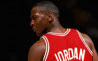 1980s:  Michael Jordan #23 of the Chicago Bulls looks over his shoulder during a game circa 1980's. (Photo by Scott Cunningham/NBA/Getty Images)