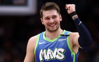 DALLAS, TEXAS - MARCH 06:  Luka Doncic #77 of the Dallas Mavericks reacts during play against the Memphis Grizzlies in the second half at American Airlines Center on March 06, 2020 in Dallas, Texas.  NOTE TO USER: User expressly acknowledges and agrees that, by downloading and or using this photograph, User is consenting to the terms and conditions of the Getty Images License Agreement. (Photo by Ronald Martinez/Getty Images)