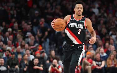 PORTLAND, OREGON - FEBRUARY 21: CJ McCollum #3 of the Portland Trail Blazers dribbles against the New Orleans Pelicans in the first quarter during their game at Moda Center on February 21, 2020 in Portland, Oregon.  NOTE TO USER: User expressly acknowledges and agrees that, by downloading and or using this photograph, User is consenting to the terms and conditions of the Getty Images License Agreement. (Photo by Abbie Parr/Getty Images)