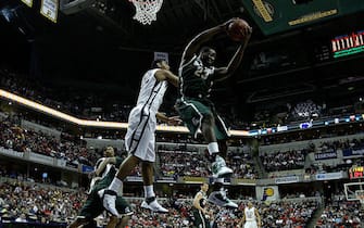 during the semifinals of the 2011 Big Ten Men's Basketball Tournament at Conseco Fieldhouse on March 12, 2011 in Indianapolis, Indiana.