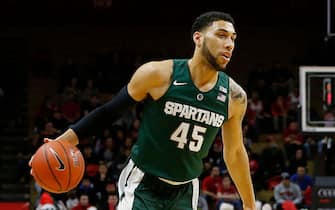 PISCATAWAY, NJ - MARCH 2: Denzel Valentine #45 of the Michigan State Spartans in action against the Rutgers Scarlet Knights during the first half of a college basketball game at the Rutgers Athletic Center on March 2, 2016 in Piscataway, New Jersey. Michigan State defeated Rutgers 97-66. (Photo by Rich Schultz /Getty Images)