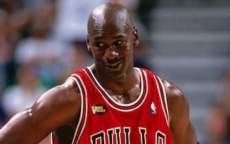 SALT LAKE CITY, UT- JUNE 3: Michael Jordan #23 of the Chicago Bulls looks on during the game against the Utah Jazz in Game One of the NBA Finals during the 1998 NBA Playoffs on June 3, 1998 at the Delta Center in Salt Lake City, Utah. NOTE TO USER: User expressly acknowledges and agrees that, by downloading and or using this photograph, user is consenting to the terms and conditions of the Getty Images License Agreement. Mandatory Copyright Notice: Copyright 1998 NBAE (Photo by Don Grayston/NBAE via Getty Images)