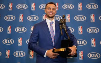 Stephen Curry of the Golden State Warriors is awarded the NBA Most Valuable Player Award during a press conference at ORACLE Arena on May 10, 2016 in Oakland, California. *** Local Caption *** Stephen Curry