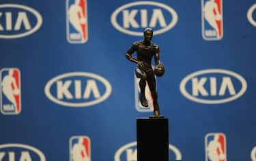 OAKLAND, CA - MAY 10:  The Maurice Podoloff Trophy is seen at a press conference where it was announced that Stephen Curry won the 2015-16 Kia Most Valuable Player Award on May 10, 2016 at Oracle Arena in Oakland, California. NOTE TO USER: User expressly acknowledges and agrees that, by downloading and or using this photograph, user is consenting to the terms and conditions of Getty Images License Agreement. Mandatory Copyright Notice: Copyright 2016 NBAE (Photo by Noah Graham/NBAE via Getty Images)