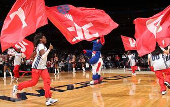 WASHINGTON, DC - JANUARY 7: G-Wiz, mascot of the Washington Wizards, hypes up the crowd in the pre-game against the Oklahoma City Thunder at the Verizon Center on January 7, 2013 in Washington, DC. NOTE TO USER: User expressly acknowledges and agrees that, by downloading and or using this photograph, User is consenting to the terms and conditions of the Getty Images License Agreement. Mandatory Copyright Notice: Copyright 2013 NBAE (Photo by Ned Dishman/NBAE via Getty Images)