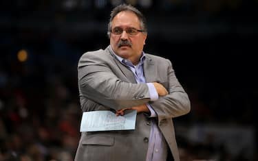 CHICAGO, IL - APRIL 11:  Head coach Stan Van Gundy of the Detroit Pistons reacts in the first quarter against the Chicago Bulls at the United Center on April 11, 2018 in Chicago, Illinois. NOTE TO USER: User expressly acknowledges and agrees that, by downloading and or using this photograph, User is consenting to the terms and conditions of the Getty Images License Agreement. (Dylan Buell/Getty Images) *** Local Caption *** Stan Van Gundy