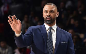 PHILADELPHIA, PA - FEBRUARY 27: Assistant Coach Ime Udoka of the Philadelphia 76ers looks on during the game against the New York Knicks on February 27, 2020 at the Wells Fargo Center in Philadelphia, Pennsylvania NOTE TO USER: User expressly acknowledges and agrees that, by downloading and/or using this Photograph, user is consenting to the terms and conditions of the Getty Images License Agreement. Mandatory Copyright Notice: Copyright 2020 NBAE (Photo by David Dow/NBAE via Getty Images)
