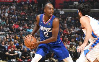 LOS ANGELES, CA - OCTOBER 19: Luc Mbah a Moute #12 of the LA Clippers handles the ball against the Oklahoma City Thunder on October 19, 2018 at STAPLES Center in Los Angeles, California. NOTE TO USER: User expressly acknowledges and agrees that, by downloading and/or using this photograph, user is consenting to the terms and conditions of the Getty Images License Agreement. Mandatory Copyright Notice: Copyright 2018 NBAE (Photo by Andrew D. Bernstein/NBAE via Getty Images)