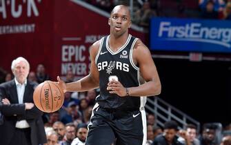 CLEVELAND, OH - APRIL 7: Quincy Pondexter #3 of the San Antonio Spurs handles the ball against the Cleveland Cavaliers on April 7, 2019 at Quicken Loans Arena in Cleveland, Ohio. NOTE TO USER: User expressly acknowledges and agrees that, by downloading and/or using this Photograph, user is consenting to the terms and conditions of the Getty Images License Agreement. Mandatory Copyright Notice: Copyright 2019 NBAE (Photo by David Liam Kyle/NBAE via Getty Images)