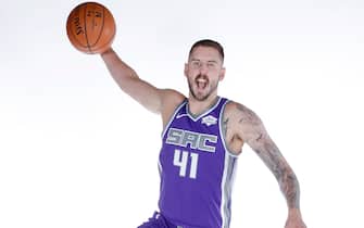 SACRAMENTO, CA - SEPTEMBER 27: Tyler Lydon #41 of the Sacramento Kings poses for a portrait during media day on September 27, 2019 at the Golden 1 Center & Practice Facility in Sacramento, California. NOTE TO USER: User expressly acknowledges and agrees that, by downloading and/or using this photograph, user is consenting to the terms and conditions of the Getty Images License Agreement. Mandatory Copyright Notice: Copyright 2019 NBAE (Photo by Rocky Widner/NBAE via Getty Images)