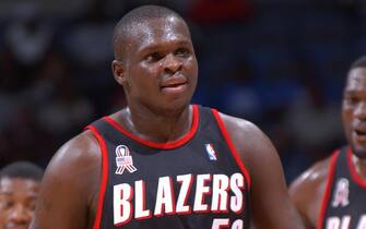 9 Oct 2001: Zach Randolph #50 of the Portland Trail Blazers looks on during the game against the Memphis Grizzlies at The Pyramid Arena in Memphis, Tennessee.  The Grizzlies won 99-95.  DIGITAL IMAGE  Mandatory Credit: Glenn James/NBAE/Getty Images