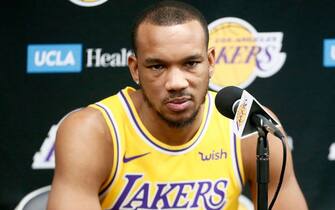 EL SEGUNDO, CA - SEPTEMBER 27: Avery Bradley #11 of the Los Angeles Lakers speaks to the media during media day on September 27, 2019 at the UCLA Health Training Center in El Segundo, California. NOTE TO USER: User expressly acknowledges and agrees that, by downloading and/or using this photograph, user is consenting to the terms and conditions of the Getty Images License Agreement. Mandatory Copyright Notice: Copyright 2019 NBAE (Photo by Chris Elise/NBAE via Getty Images)